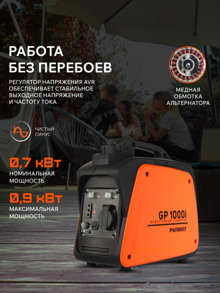 Бензиновый инверторный генератор PATRIOT GP 1000 i синхронный фото